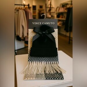 🖤 Vince Camuto Hat & Scarf Gift Set – Black & Neutral – NWT – MSRP $48
